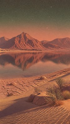 a tranquil mountain lake beneath a starry night sky, no people, no text