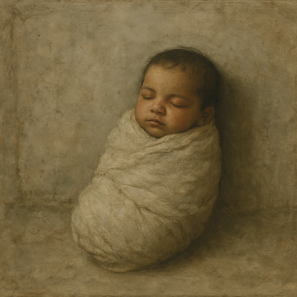 Olive skinned Baby in swaddling cloths
