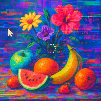 still life arrangement of fruits and flowers