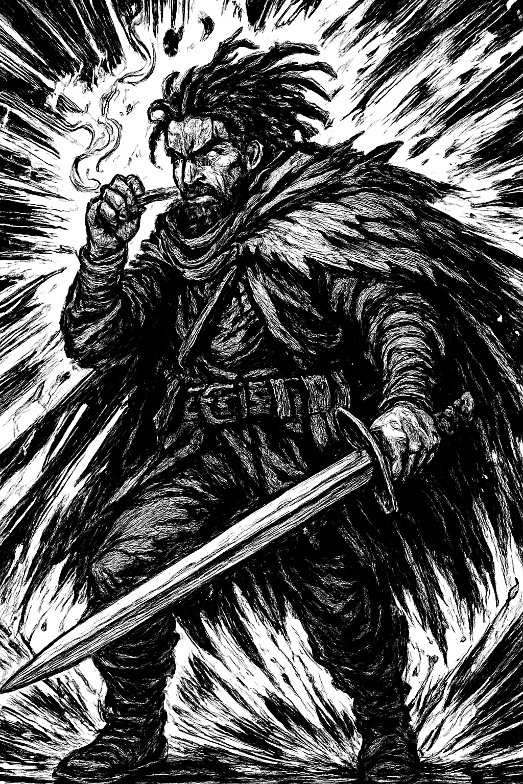 a painting of a man with a sword