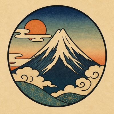 an emblem of a mountain peak inside a circle, simple bold shapes on a plain background, no text or lettering