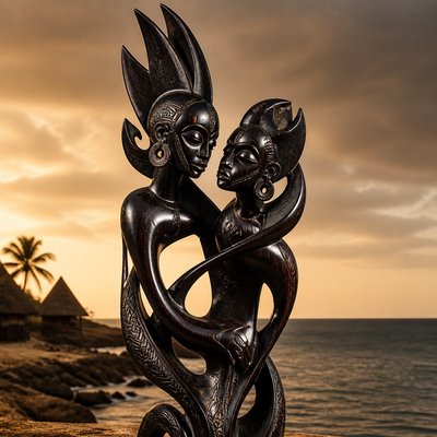 portrait of two people together — Mozambican Art Style