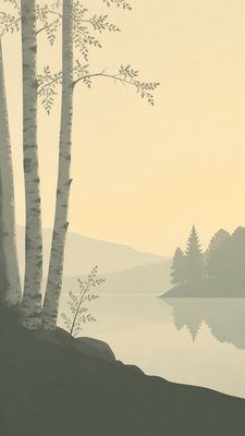 a serene birch forest in soft morning light, no people, no text