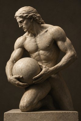 a statue of a man holding a ball