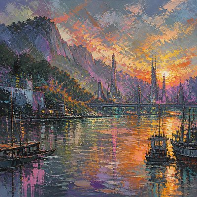 wide landscape with natural scenery — Urban Impressionism Art Style