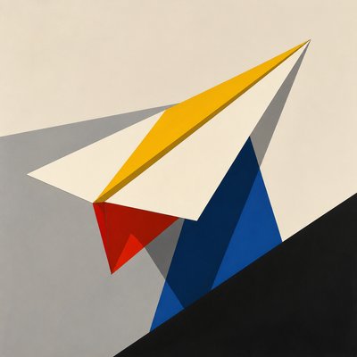 a paper plane, clean minimal composition on a plain background, no text