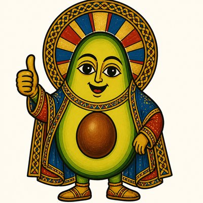 a happy avocado character giving a thumbs up, bold readable design on a plain background, no text