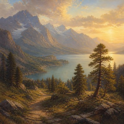 serene landscape with mountains and water