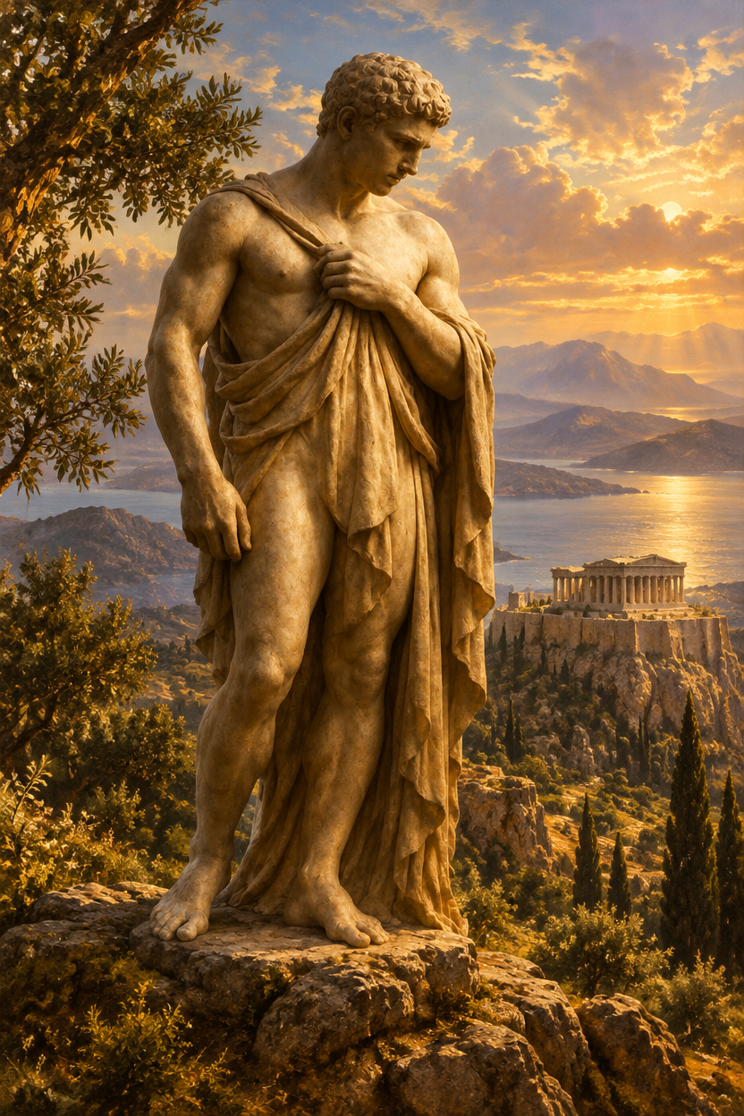 a statue of a man standing on top of a hill