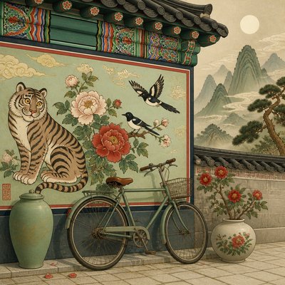 bicyle resting against a wall — Korean Art Style