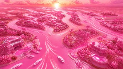 a wide river delta seen from above at sunset, no people