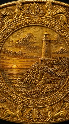 a lone lighthouse on a cliff at dusk under a dramatic sky, no text or lettering