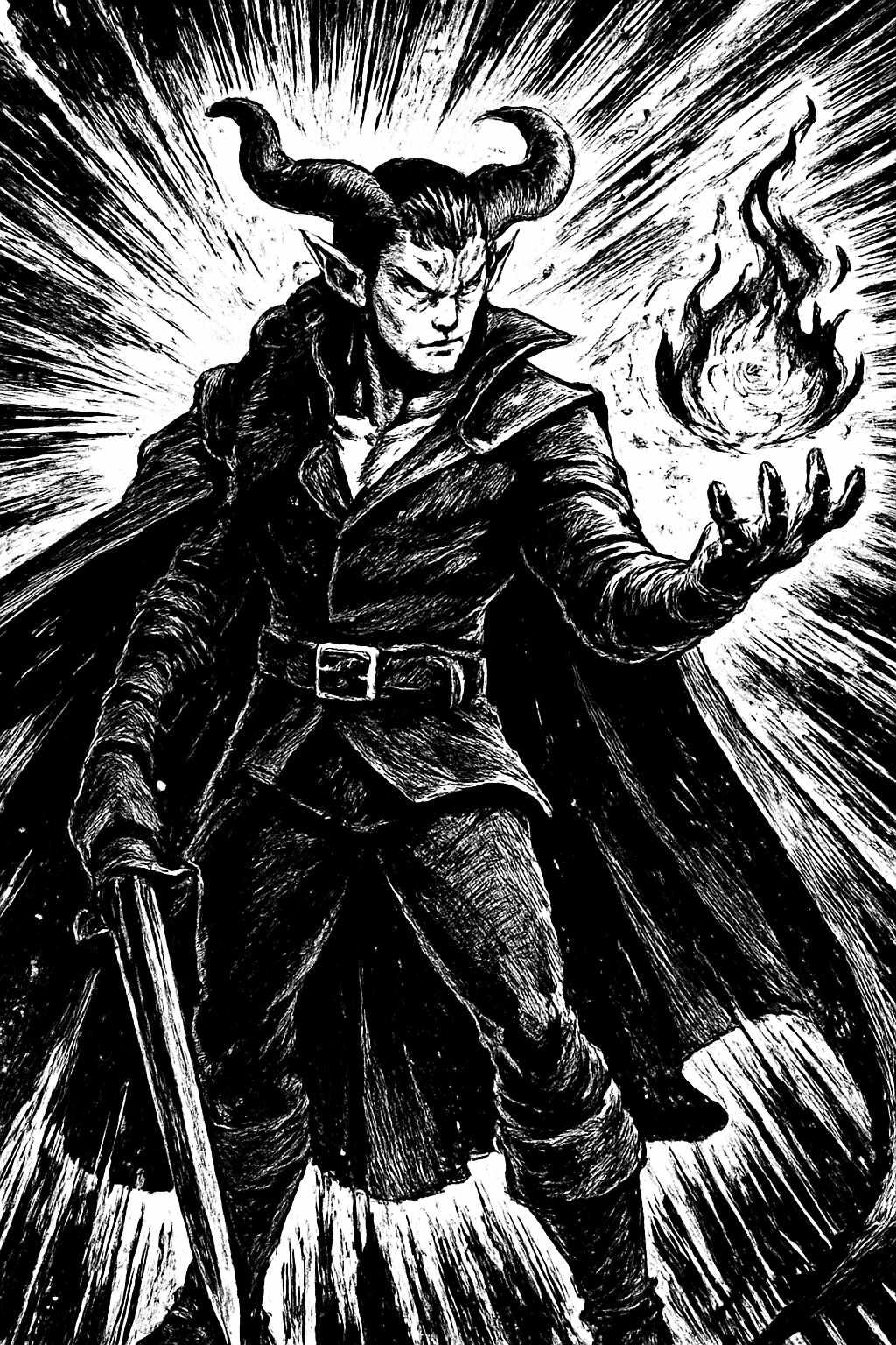 a cartoon character with horns and a cape