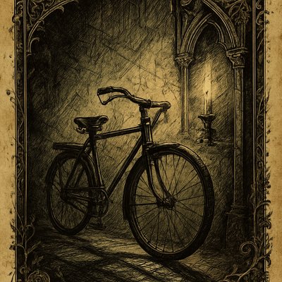 bicyle resting against a wall