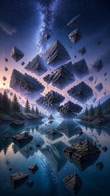 a tranquil mountain lake beneath a starry night sky, no people, no text