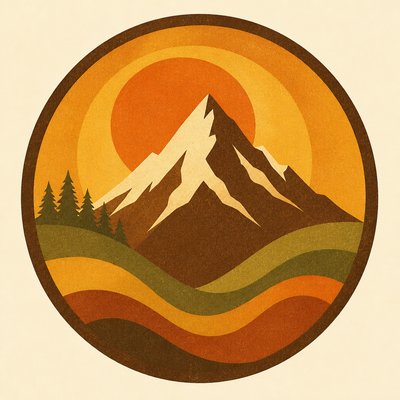 an emblem of a mountain peak inside a circle, simple bold shapes on a plain background, no text or lettering