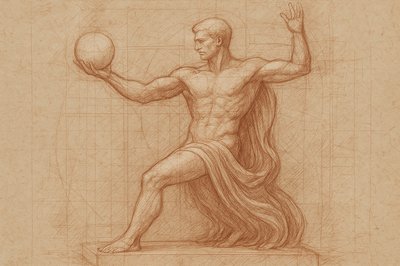 a drawing of a man holding a ball
