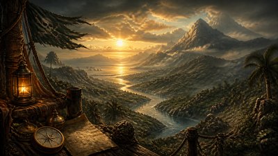 a vast valley with a river winding toward distant mountains at sunrise, no people, no text