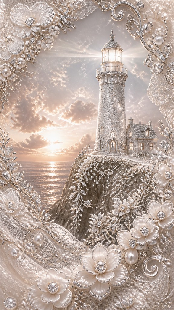 a lone lighthouse on a cliff at dusk under a dramatic sky, no text or lettering