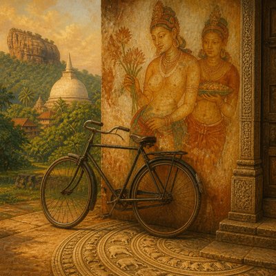 bicyle resting against a wall — Sri Lankan Art Style