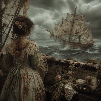 sailing ship on a stormy sea