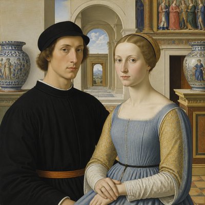portrait of two people together — Urbino Art Style