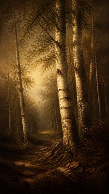 a serene birch forest in soft morning light, no people, no text