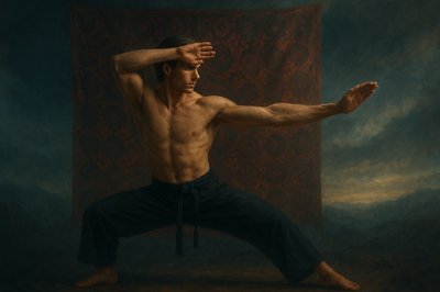 a man with no shirt is doing a yoga pose