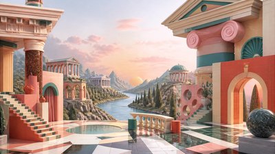 a vast valley with a river winding toward distant mountains at sunrise, no people, no text