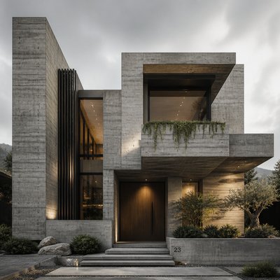 house with front view — Brutalist Interior Design