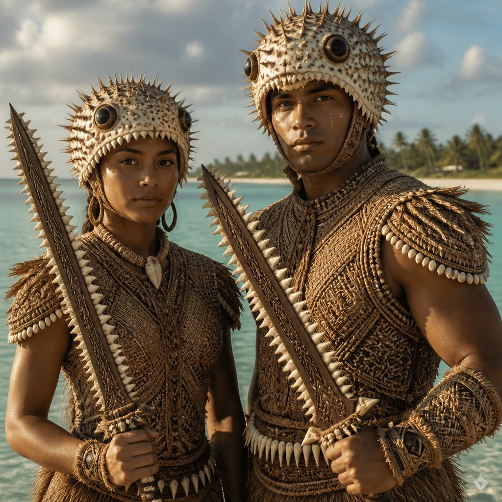 portrait of two people together — Kiribati Art Style