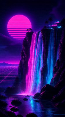 towering waterfall cascading down a cliff