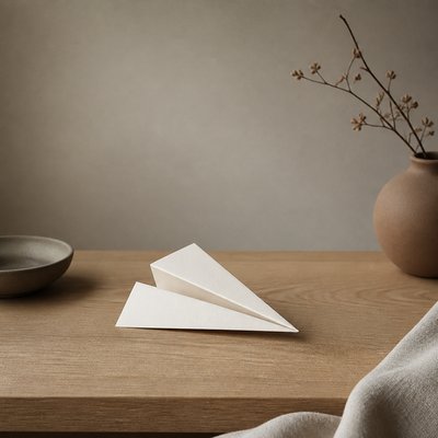 a paper plane, clean minimal composition on a plain background, no text