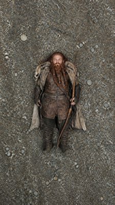 full-body original character: a dwarven ranger with a braided auburn beard, worn leather armor, a longbow and a wolf-pelt cloak, neutral background, no text