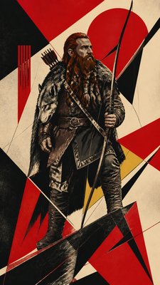 full-body original character: a dwarven ranger with a braided auburn beard, worn leather armor, a longbow and a wolf-pelt cloak, neutral background, no text