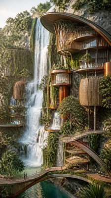 towering waterfall cascading down a cliff