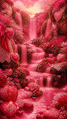 a cascading waterfall in a lush green gorge, no people