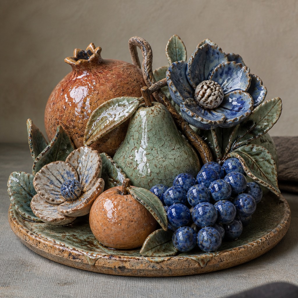 still life arrangement of fruits and flowers