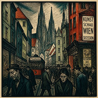 urban street with city activity — German Art Style