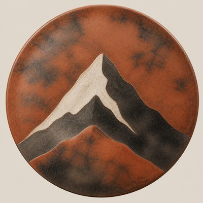 an emblem of a mountain peak inside a circle, simple bold shapes on a plain background, no text or lettering