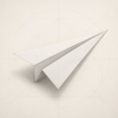 a paper plane, clean minimal composition on a plain background, no text