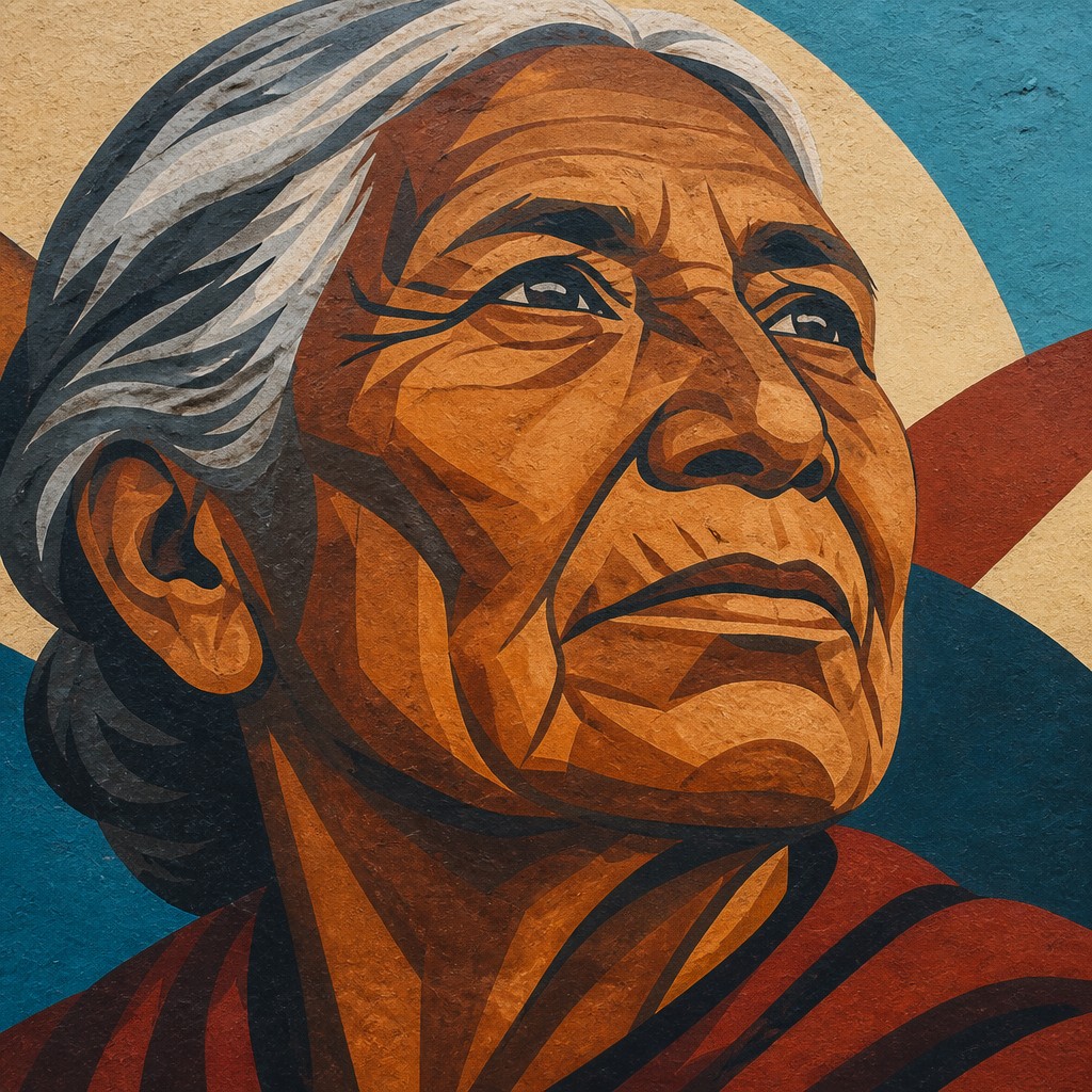 close-up portrait of an elderly person with expressive weathered features — Mural Painting Art Style