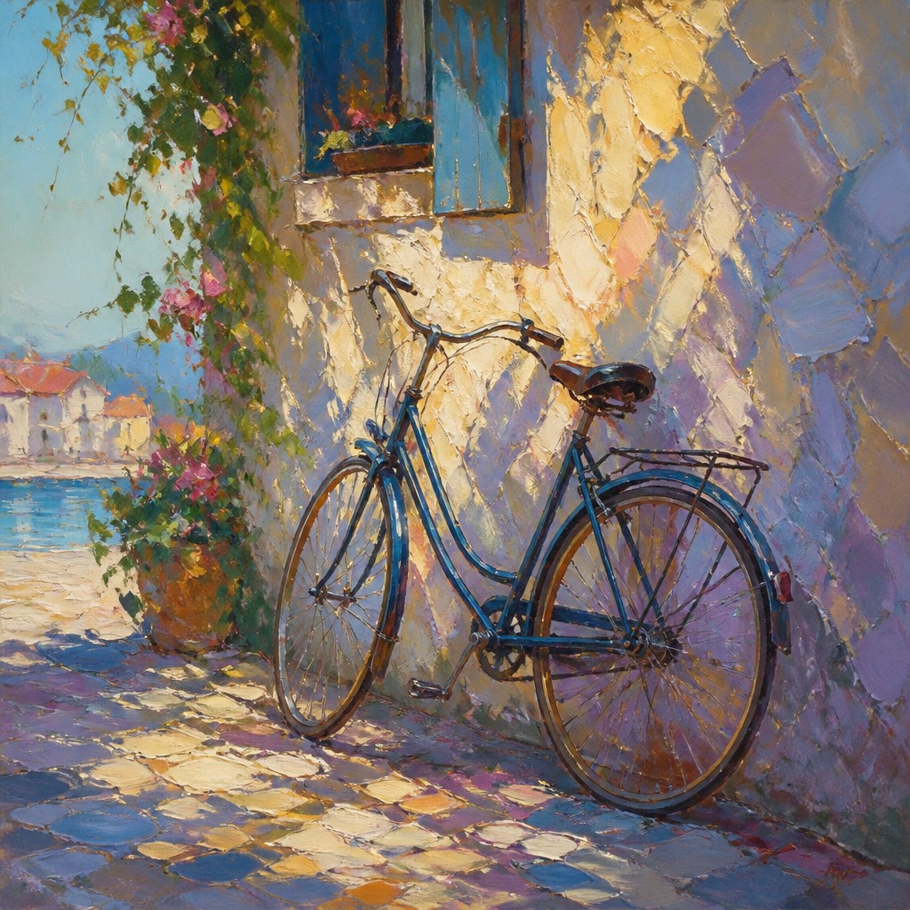 bicyle resting against a wall