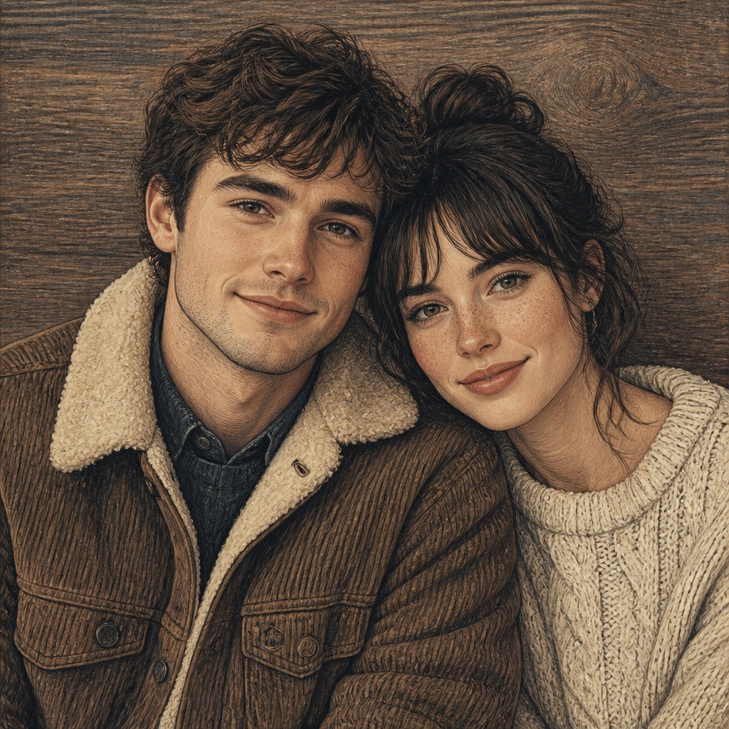 portrait of two people together — Implied Texture Art Style