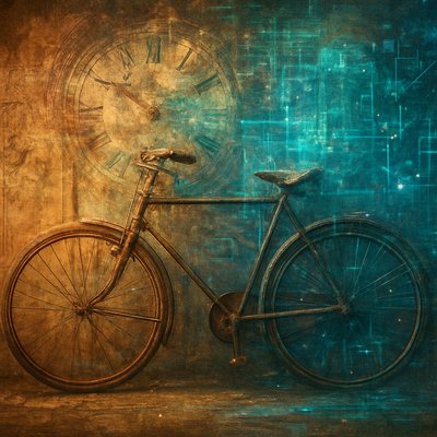 bicyle resting against a wall