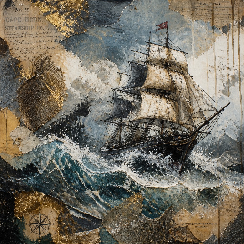 sailing ship on a stormy sea