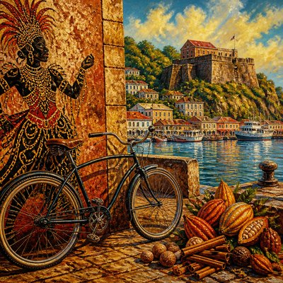 bicyle resting against a wall — Grenadian Art Style
