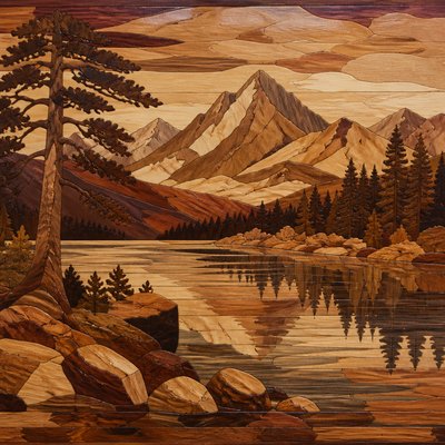 wide landscape with natural scenery — Marquetry Art Style