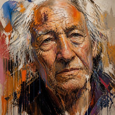 close-up portrait of an elderly person with expressive weathered features
