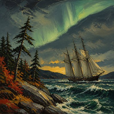 sailing ship on a stormy sea